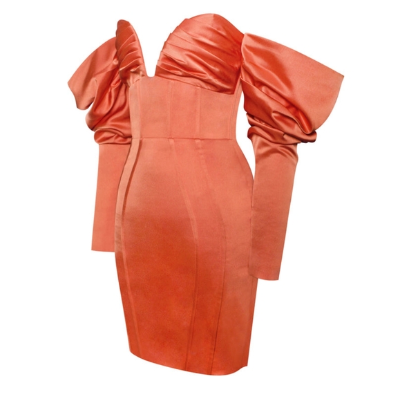 Miss Circle Dresses Zoya Orange Puff Sleeve Corset Satin Dress